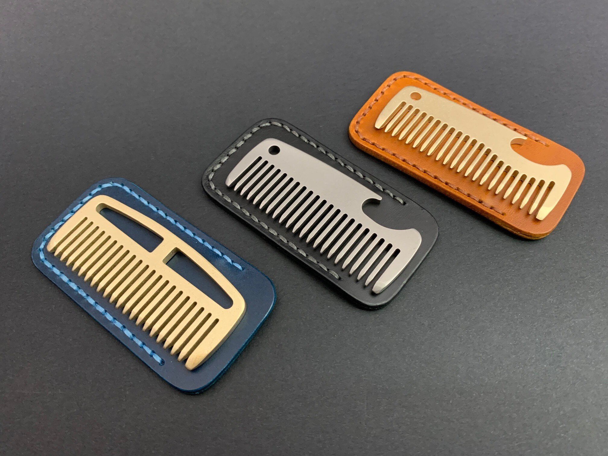 Compact Pocket Combs - Titanium & Brass (colorway options)